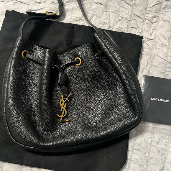 Saint Laurent Black Leather Shoulder Bag with Gold Accents - Picture 3 of 4